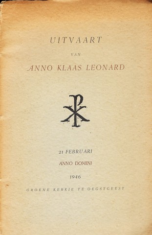 MUUS JACOBSE= K.H.HEEROMA - Uitvaart Van Anno Klaas Leonard