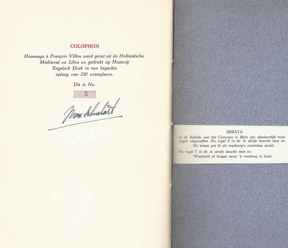SCHUCHART, MAX - Hommage  Francois Villon, Oorspronkelijke En Vertaalde Balladen