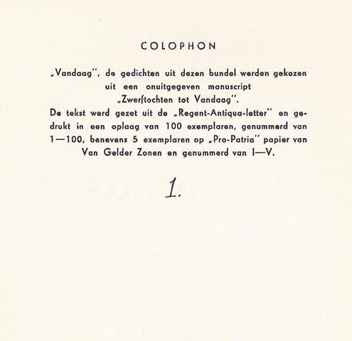 VROLIJK, MAARTEN - Vandaag, Gedichten