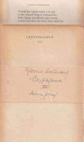ACHTERBERG, GERRIT - Cryptogamen III