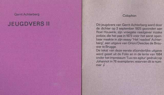 ACHTERBERG, GERRIT - Jeugdvers I En II