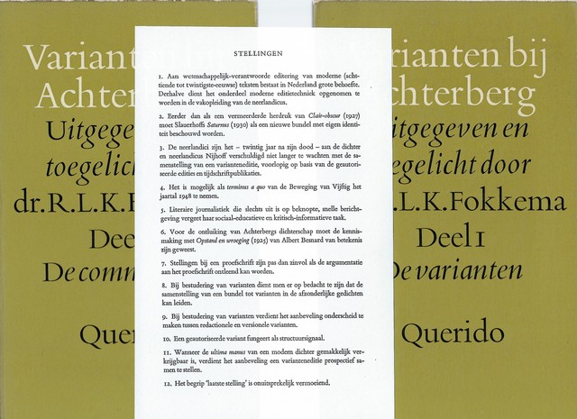 ACHTERBERG, GERRIT (OVER), DER.R.L.K.FOKKEMA - Varianten Bij Achterberg, Dl. I de Varianten, Dl. II de Commentaar