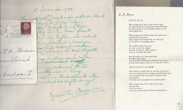 BRABANDER, GERARD DEN - Brief Van Den Brabander Aan Dr. W. Marsman (Neef Van de Dichter) + Handgeschreven Gedicht