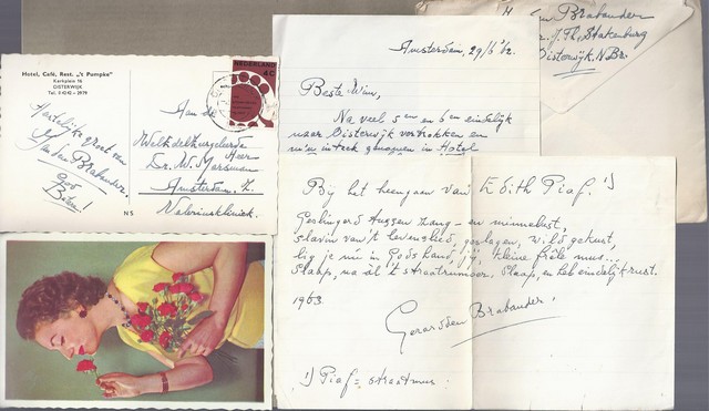 BRABANDER, GERARD DEN - Brief En Briefkaarten Van Den Brabander Aan Dr. W. Marsman (Neef Van de Dichter) + Handgeschreven Gedichten