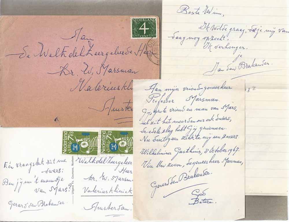 BRABANDER, GERARD DEN - Brieven En Briefkaarten Van Den Brabander Aan Dr. W. Marsman (Neef Van de Dichter) + Handgeschreven Gedichten