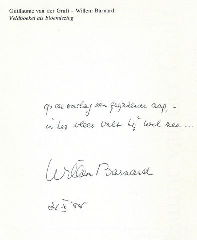 GRAFT, GUILLAUME VAN DER ( W.BARNARD), OVER; DOOR LENZE L.BOUWERS - Guillaume Van Der Graft, Veldboeket Als Bloemlezing