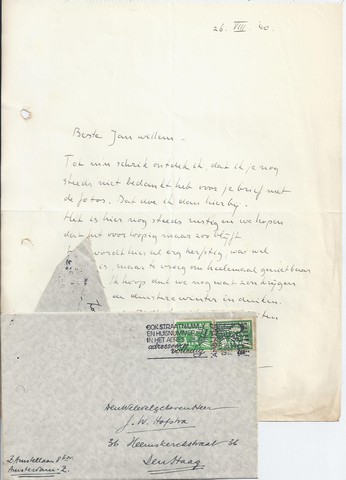 HOORNIK, ED.(1910-1970) - Brief Aan de Toneelspeler En Later Literair Schrijver J.W. Hofstra (1907-1991)