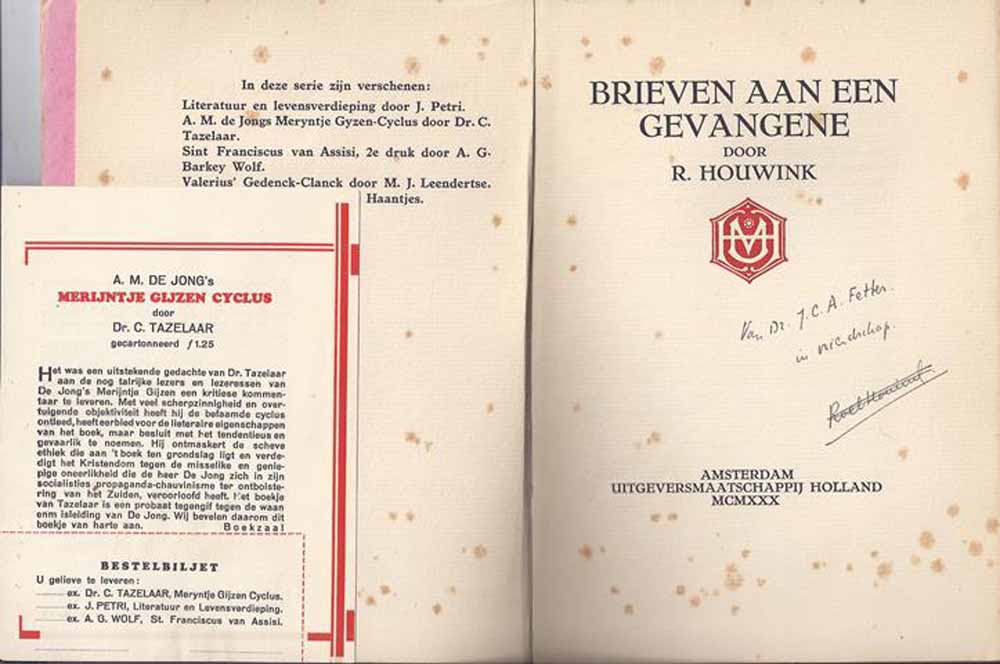 HOUWINK, R. - Brieven Aan Een Gevangene