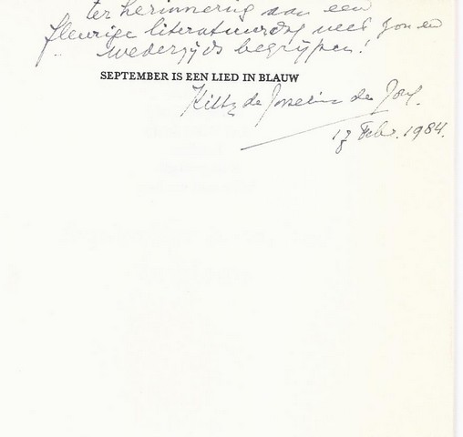 JOSSELIN DE JONG, K.H.R.DE - September Is Een Lied in Blauw