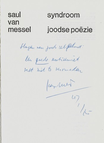 MESSEL, SAUL VAN; PS. VAN DR JAAP MEIJER (1912-1993) - Syndroom, Joodse Pozie