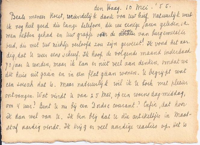 SALOMONS, ANNIE (1885-1980) - Kaartje Aan Hans Roest, 10 Mei '55