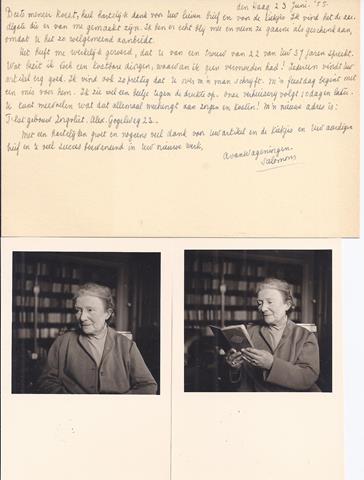SALOMONS, ANNIE (1885-1980) - Kaart Aan Hans Roest, 23 Juni '55 Met Orginele Foto's Van A.S.