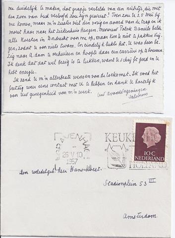 SALOMONS, ANNIE (1885-1980) - Kaartje Aan Hans Roest, 25 April '57