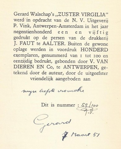 WALSCHAP, GERARD (1898-1989) - Zuster Virgilia