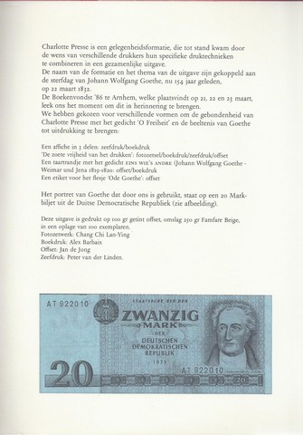 GOETHE, JOHANN WOLFGANG - De Zoete Vrijheid Van Het Drukken