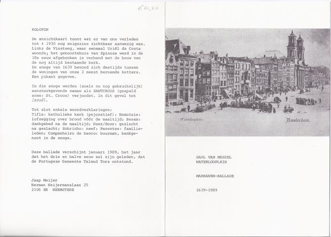 MESSEL, SAUL VAN - Waterlooplein, Marranen-Ballade 1639-1989