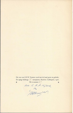 VEENSTRA, J.H.W. (LETTERKUNDIGE 1911-1992); OVER A.ROLAND HOLST - Bij Het Sterven Van A. Roland Holst