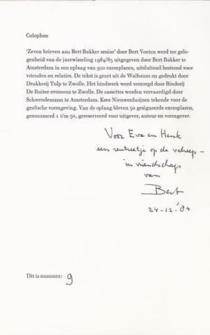 VOETEN, BERT - Zeven Brieven Aan Bert Bakker Senior Anno 1961