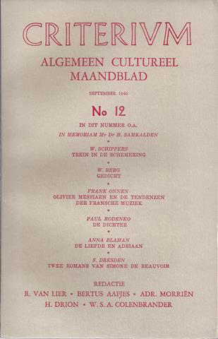 RODENKO, PAUL 'DE DICHTER', W.B.YEATS, W.SCHIPPERS, ANNA BLAMAN, E.A.: BIJDRAGEN - Criterium, Algemeen Cultureel Maandblad