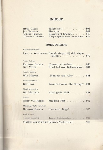 TEIRLINCK, HERMAN, DIR., RED.: R.BRULEZ, J.DAISNE, B.DECORTE, W.ELSSCHOT, M.GIJSEN, M.GILLIAMS, K.JONCKHEERE, G.STUIVELING, GASTON BUSRSSENS, G.WALSCHAP, E.A. - Nieuw Vlaams Tijdschrift, Jaargang XII (12), 5 Nummers, 1-7 Ontbreekt