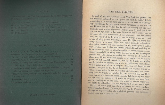 EYCK, MR.DR.P.N.VAN E.A., RED. - Tijdschrift Voor Nederlandse Taal- En Letterkunde; Deel LXV (65) Compleet
