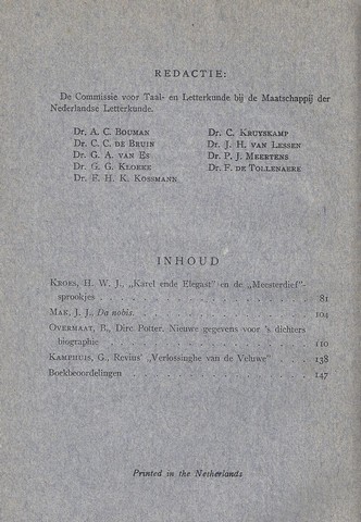 KRUYSKAMP, DR.C E.A. RED. - Tijdschrift Voor Nederlandse Taal- En Letterkunde; Deel LXIX (69)