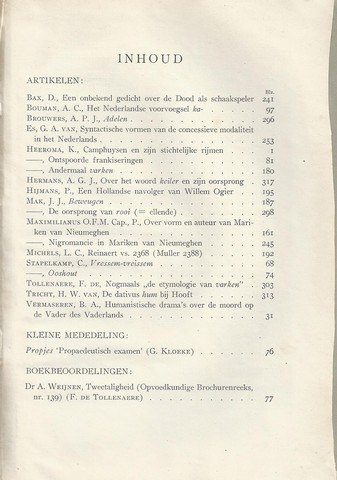 KRUYSKAMP, DR.C E.A. RED. - Tijdschrift Voor Nederlandse Taal- En Letterkunde; Deel LXVIII (68) Compleet