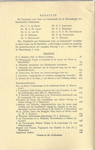 HEEROMA, DR.K., E.A. RED. - Tijdschrift Voor Nederlandse Taal- En Letterkunde; Deel LXXX (80) Compleet