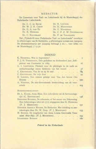 HEEROMA, DR.K. E.A. RED. - Tijdschrift Voor Nederlandse Taal- En Letterkunde; Deel LXXXI (81) Compleet