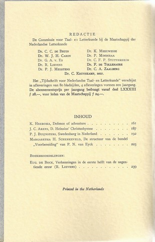 MEERTENS, DR.P.J., DR.DE BRUIN, DR.CARON, DR.FOKKEMA, DR.HEEROMA, DR.LIEVENS, DR MEEUWESE, DR.MINDERAA, DR.DE TOLLENAERE, DR.ZAALBERG - Tijdschrift Voor Nederlandse Taal- En Letterkunde; Deel LXXXIII (83) Compleet in 4 Delen