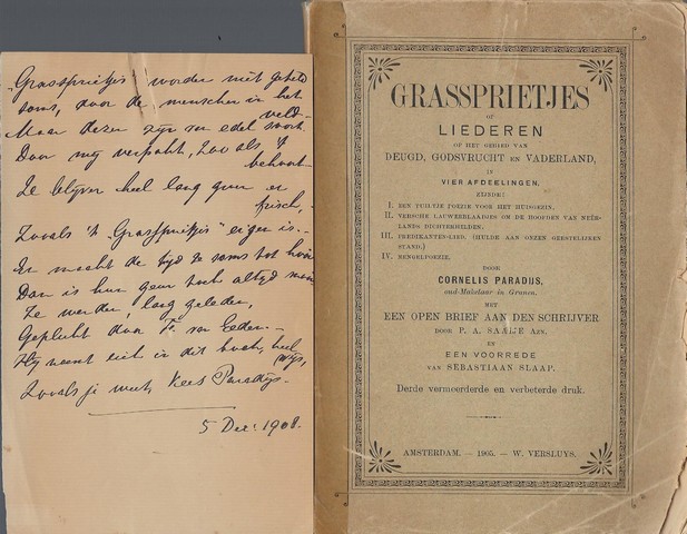 EEDEN, FRED. VAN, ONDER PS. CORNELIS PARADIJS (1860-1932) - Grassprietjes of Liederen Op Het Gebied Van Deugd, Godsvrucht En Vaderland in Vier Afdelingen
