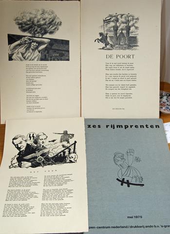 GROOT, JAN H., YGE FOPPEMA, J.G.TOONDER (HERDRUKKEN VAN OORLOGSUITGAVEN) EN WIM HAZEU, HARRY SCHOLTEN EN HANS VAN DE WAARSENBURG (NIEUW) - Zes Rijmprenten