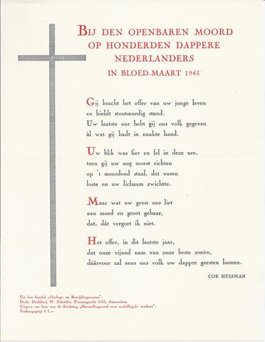 HUISMAN, COR - Bij Den Openbaren Moord Op Honderden Dappere Nederlanders in Bloed-Maart 1945
