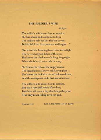 JOSSELIN DE JONG, K.H.R.DE - The Soldier's Wife