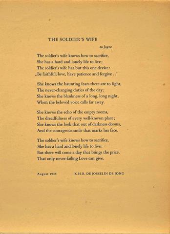 JOSSELIN DE JONG, K.H.R.DE - The Soldier's Wife