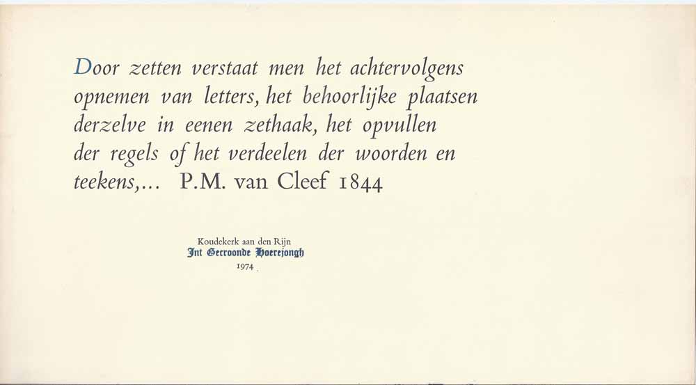 CLEEF, P.M.VAN - Door Zetten Verstaat Men... .