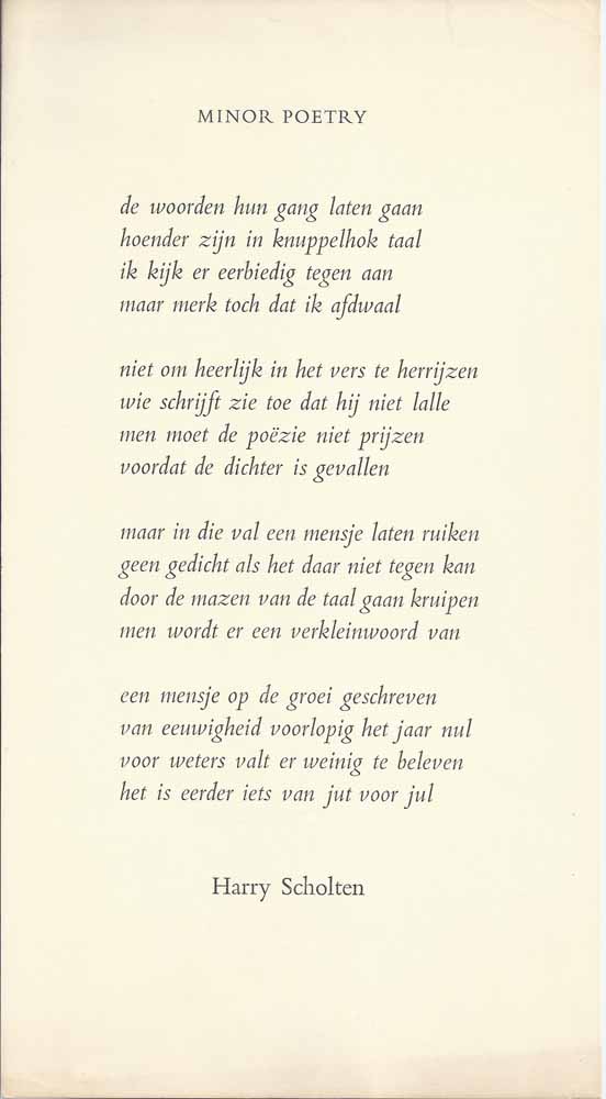 SCHOLTEN, HARRY - Minor Poetry