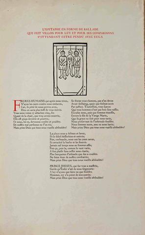VILLON, FRANOIS - L'Epitaphe En Forme de Ballade Que Feit Villon Pour Luy Et Pour Ses Compaignons S'Attendant Estre Pendu Avec Eulx