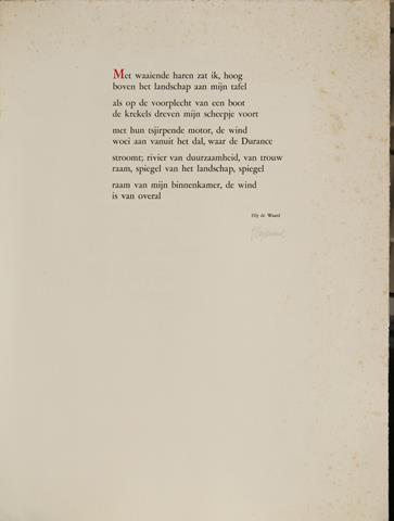 WAARD, ELLY DE - 'Met Waaiende Haren Zat Ik Hoog/ Boven Het Landschap Aan Mijn Tafel... . . '