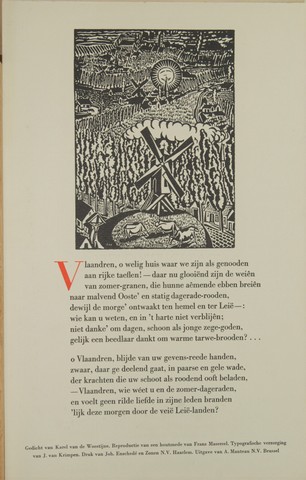 WOESTIJNE, KAREL VAN DE - 'Vlaandren, O Welig Huis Waar We Zijn Als Genooden... . '