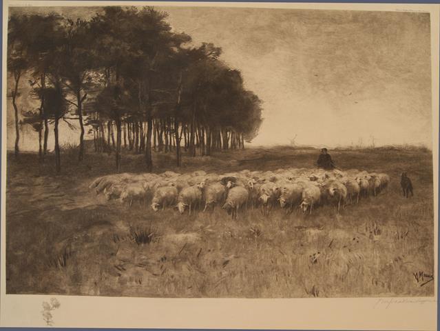 MAUVE, ANTON (OORSPRONKELIJKE SCHILDERIJ) - (Schaapskudde, Herder En Bosrand, Met Een Molen Op de Achtergrond)