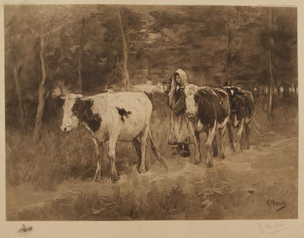 MAUVE, ANTON (1838-1888), SCHILDER VAN HET OORSPRONKELIJKE WERK - (Koeien Met Jonge Boerin Tegen de Bosrand)