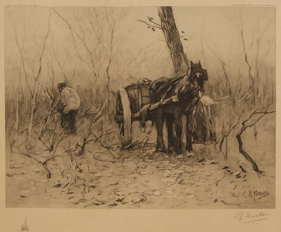 MAUVE, ANTON (1838-1888), SCHILDER VAN HET OORSPRONKELIJKE SCHILDERIJ - (Boswerker Met Paard En Wagen)