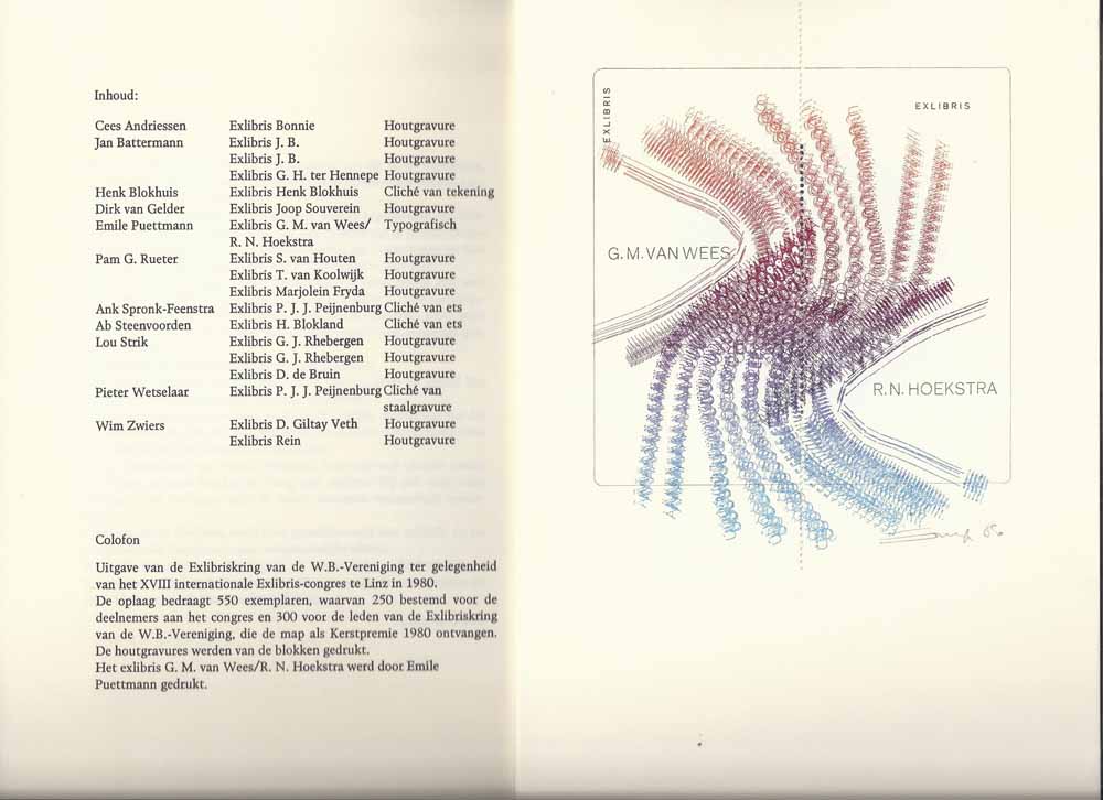 ANDRIESSEN, CEES, J.BATTERMAN, H.BLOKHUIS, D.VAN GELDER, EMILE PUETMANN, PAM G.RUETER, AB STEENVOORDEN, P.WETSELAAR, ENZ. - Exlibriskring 1980 18 (Hout)Gravures, Waarvan 4 Een Clich-Druk Van Tekening, Ets En Staalgravure Zijn