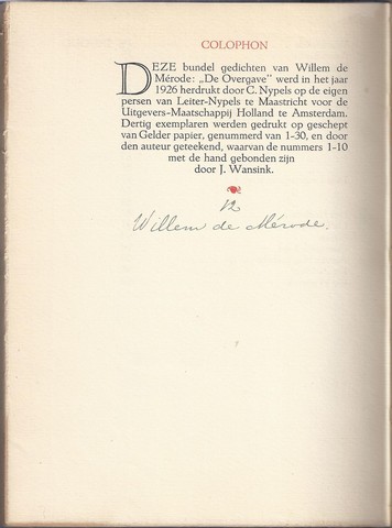 MRODE, WILLEM DE/ PS. VAN W.E. KEUNING (1887-1939) - De Overgave