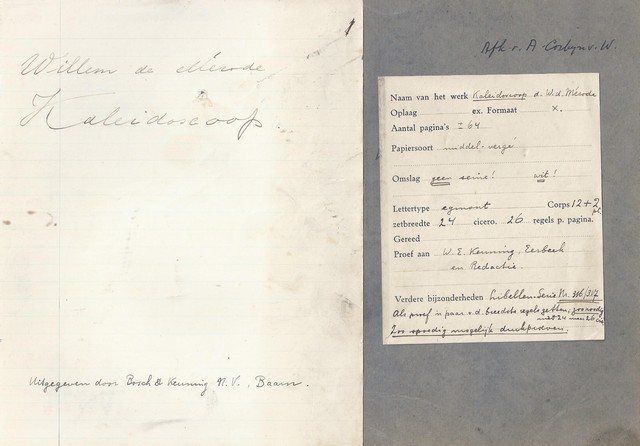 MRODE, WILLEM DE; PS. VAN W.E. KEUNING - Kaleidoscoop; Schrift Met Alle Gedichten + n, in Handschrift Van de Mrode